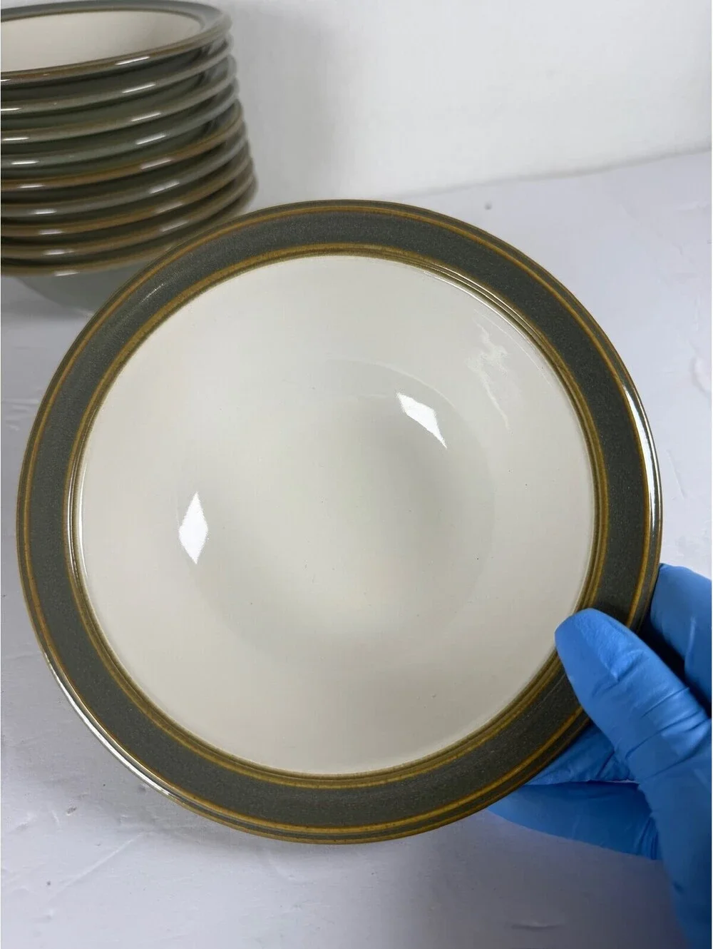 10 Dansk Sirocco Spruce Stoneware Bowls Set Green Cream Kitchenware S-15